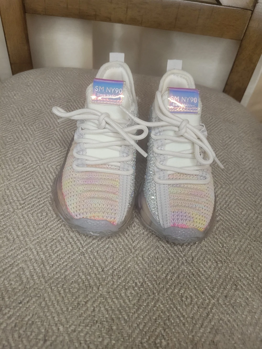 Steve Madden Iridescent Pastel Knit Sneakers with Clear Chunky Sole